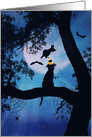 Happy Halloween Cat and Witch, Bats and Spiders card