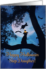 Happy Halloween Cat, Witch, Bats and Spiders For Step Daughter card