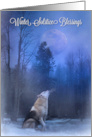Winter Solstice Blessings Wolf in Snow card