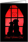 Cute Dog Couple in Window With Hearts Happy Valentine’s Day card
