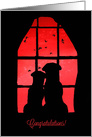 Congratulations Engagement Two Cute Dogs in the Window with Hearts card