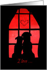 Happy Anniversary Two Loving Dogs in Window Cute Love for Spouse card