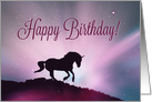 Modern Minimalist Happy Birthday Purple and Pink Unicorn Magical card