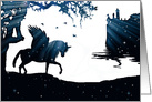Pegasus Unicorn Castle Stars Fantasy Modern Minimalist Happy Birthday card