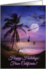 Tropical Beach Sailing Ship Happy Holidays from California with Palm card