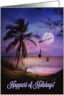 Paradise Happy Holidays Tropical Sailboat, Dolphin Palm Trees &Santa card