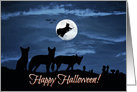 Wild Coyote Wolf Pack Witch and Moon Happy Halloween card