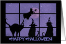 Happy Halloween 3 Cats and A Witch with Moon card