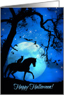 Horse and Cat Full Moon Cute Happy Halloween card