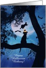Cute Happy Halloween Custom Name Cat and Witch card