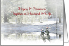 Cute Penguins Ice Skating First Christmas as Husband and Wife Married card