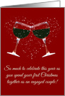 Wine Glasses Toasting Snow Celebrate 1st Christmas as Engaged Couple card