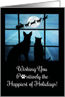 Cute and Fun Cat and Dog Happy Holidays Santa and Paws card