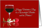 Happy Valentine’s Day to My Brother and His Partner Red Wine and Rose card