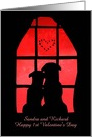 Customizable Cute Dogs in Window 1st Valentine’s Day card