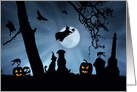 Fun Witch, Black Cat, Jack O Lantern, Raven Skull, Grave Halloween card