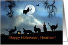 Super Cute Custom Name Halloween Card with Witch, Cats Pumpkin & More card