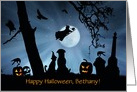 Super Cute Custom Name Halloween Card with Witch, Cats, Dog and More card