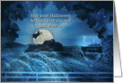 Wine and Witch Halloween, Vineyard and Grapes Cheers Halloween card