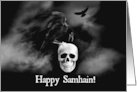 Happy Samhain Ravens or Crows and Skull, Pagan Halloween, Wicca card