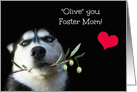 Foster Mom, Mother Happy Mother’s Day, Cute Husky and Heart card