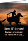 Cowboy and Horse 21st Birthday Silhouetted in Red Sunrise card