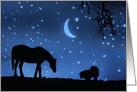 Friends Dog and Horse Starry Night With Crescent Moon card