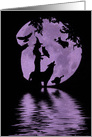 Happy Halloween Withes Wolf Owl Raven and Cat Full Moon card