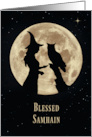 Samhain Witch and Owl with Full Moon, Samhain Blessings card