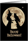 Happy Halloween Witch Owl and Moon with Stars Owloween! card