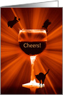 Wine Happy Halloween Cheers with Witch Cats and Raven card