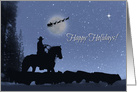 Country Western Snow and Santa Cowboy and Cattle Happy Holidays card