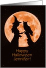 Happy Halloween Owl and Witch Custom Name card