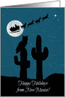Happy Holidays From New Mexico Saguaro Cactus, Owl, Santa and Sleigh card