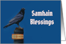 Raven or Crow and Skull Samhain Blessings card
