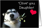 Cute I Love You Daughter Happy Birthday with Husky and Heart card