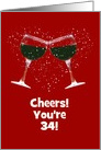 Custom Humorous Toasting Wine Glasses Cheers Happy 34th Birthday card
