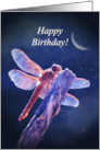 Wicca Pagan Happy Birthday With Dragonfly and Crescent Moon card