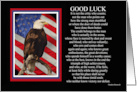 Good Luck Boot Camp with Bald Eagle American Flag And Famous Quote card