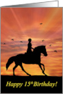 15th Birthday Girl Riding a Horse and Sunset card