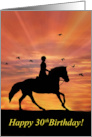 Happy 30th Birthday Pretty Horse and Rider Cantering in Sunset card