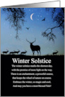 Winter Solstice Yule Blessings Ravens Elk Crescent Moon and Oak Trees card