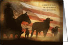 Memorial Day Memorial with Grunge Look Cowboy Cattle and Flag Vintage card