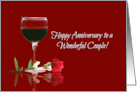Anniversary for Wonderful Couple with Red Rose and Wine card