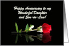 Happy Anniversary Custom Cover with Red Rose Daughter and Son in Law card