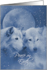 Christmas with Wolves and Moon Peace With Falling Snow Specks card