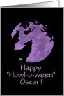 Halloween or Howloween Cute Custom Name Wolf Witch and Owl with Moon card