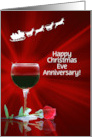 Anniversary on Christmas Eve Red Wine Rose and Santa Custom Cover card