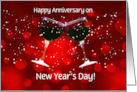 Anniversary on New Year’s Day Custom Text on Front with Toasting Wine card