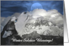 Winter Solstice Husky Dog Snowy Mountains Moon Customizable card